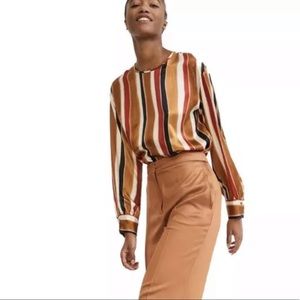 NWT Max Mara Abelia Womens Silk Striped Brown Top